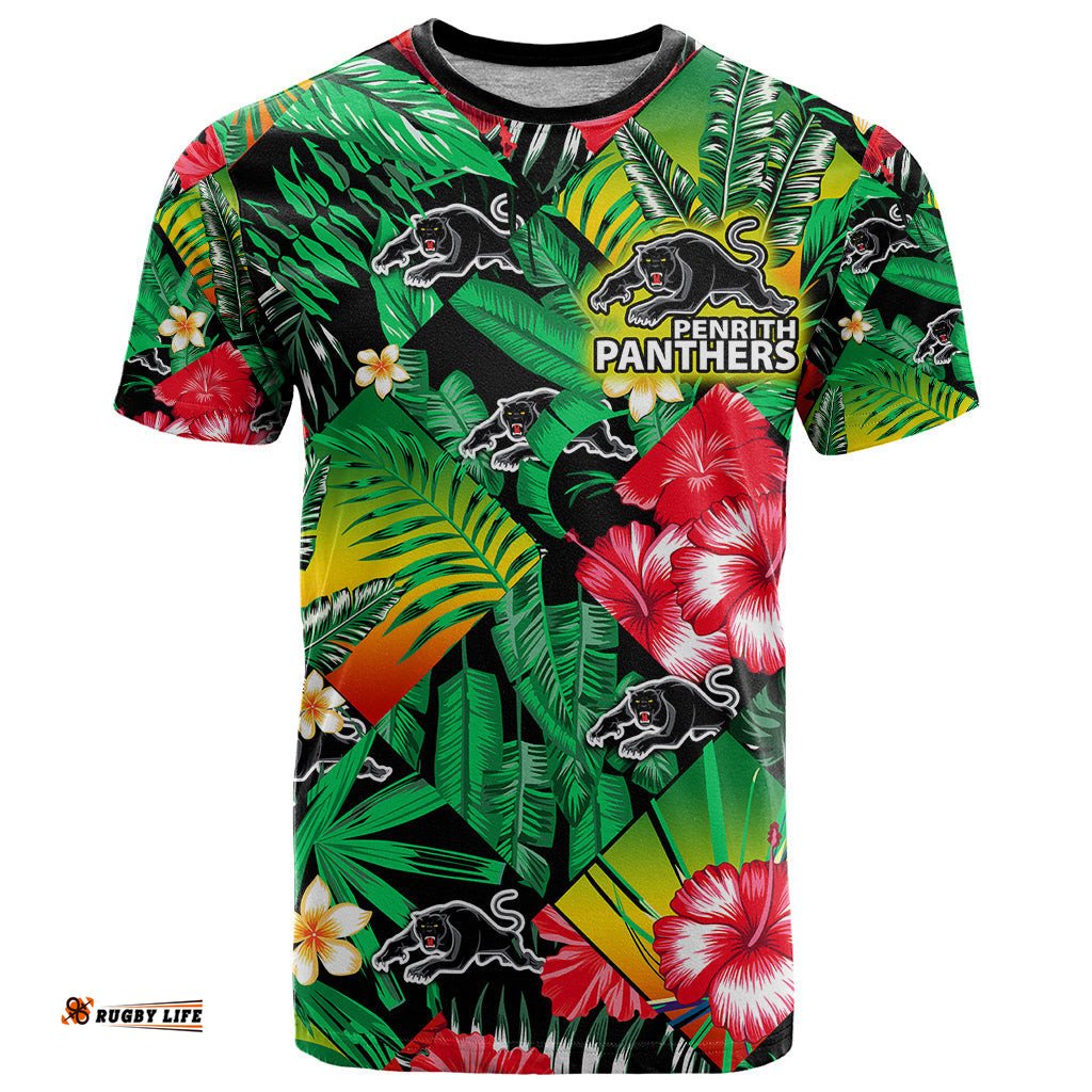 panthers rugby t shirt fashion tropical jungle flowers