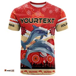 Amazing Aussie Redcliffe Dolphins Christmas T-shirt - Custom Redcliffe Dolphins Christmas with Ugly Pattern and Aboriginal Inspired T-shirt