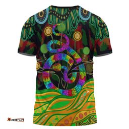 Amazing Aussie Australia T-Shirt - Australia Rainbow Snake And Tree Aboriginal Style