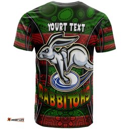 Amazing Aussie Australia Rabbitohs T-Shirt - Custom Rabbit Aboriginal Inspired Style Pattern Personalised Player And Number T-Shirt