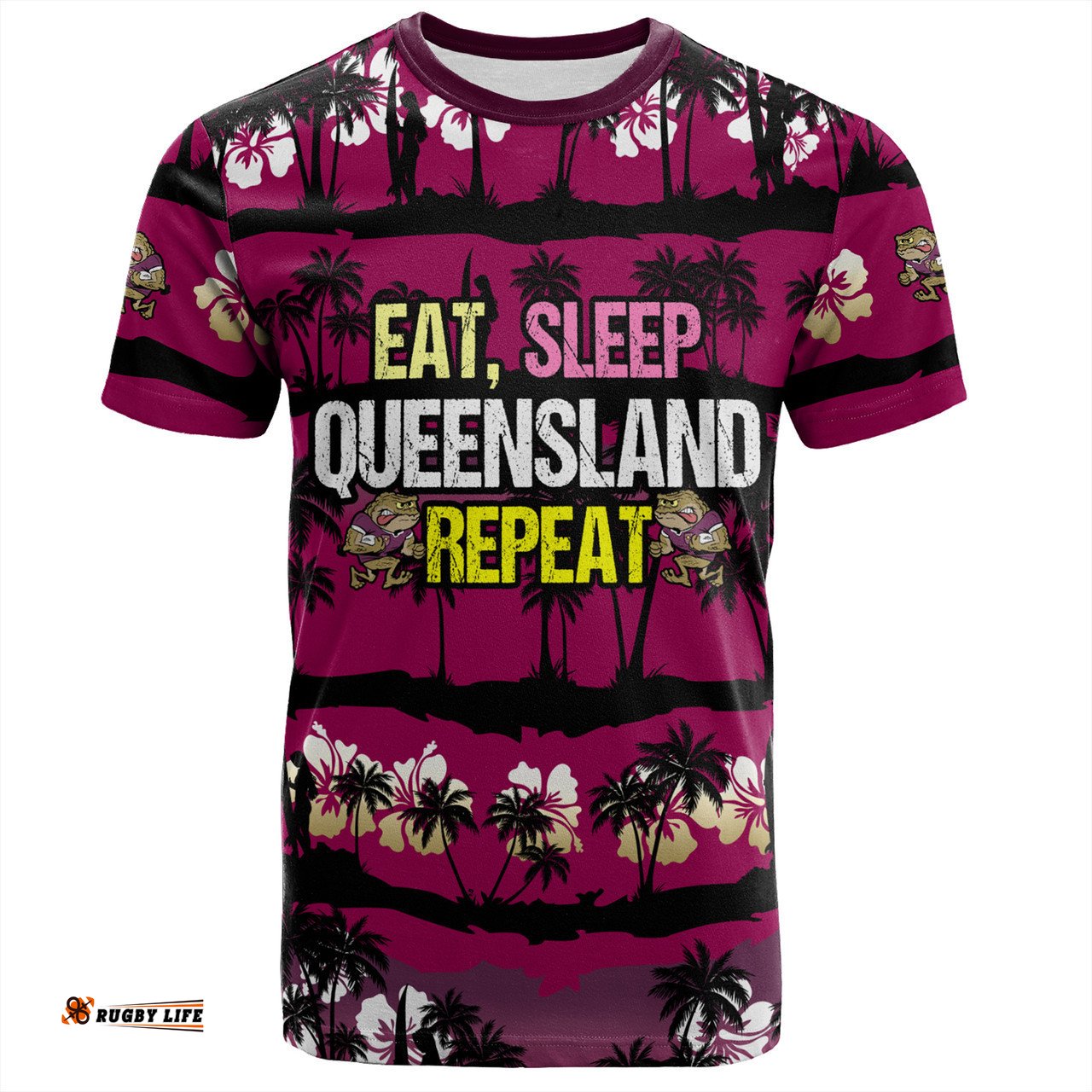 Amazing Aussie Cane Toads Sport T-Shirt - Eat Sleep Repeat With Tropical Patterns