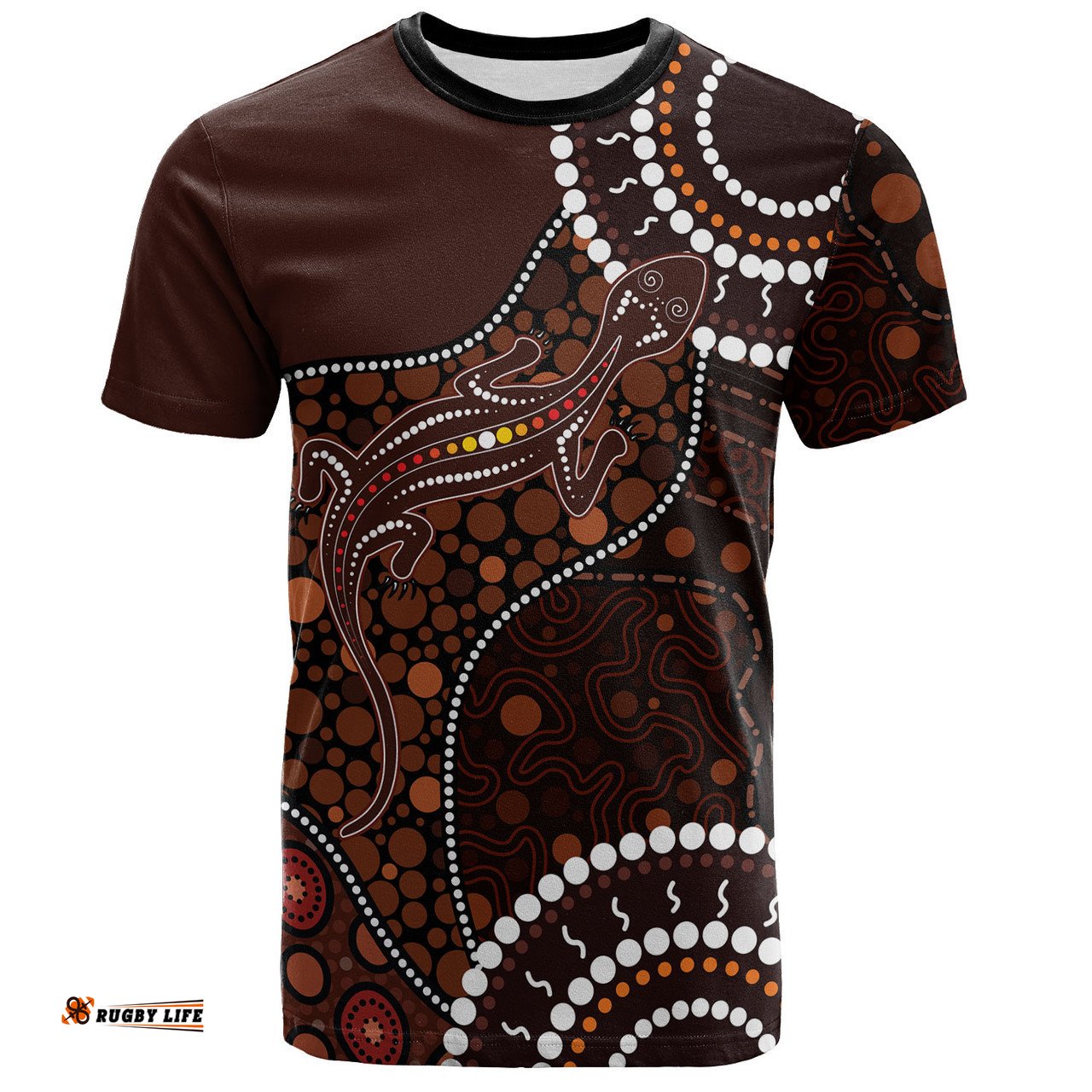 Amazing Aussie Australia T-Shirt Aboriginal Inspired Lizard With Dot Painting Pattern