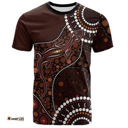 Amazing Aussie Australia T-Shirt Aboriginal Inspired Lizard With Dot Painting Pattern