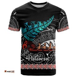 personalised new zealand waka t shirt aotearoa maori silver fern pattern