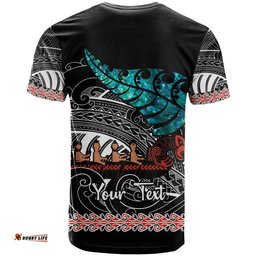 personalised new zealand waka t shirt aotearoa maori silver fern pattern