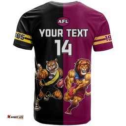 personalised richmond and brisbane lions football t shirt sporty version
