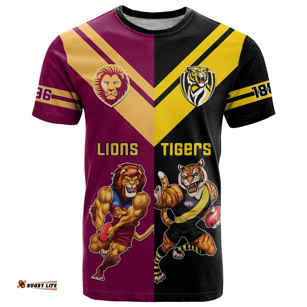 personalised richmond and brisbane lions football t shirt sporty version