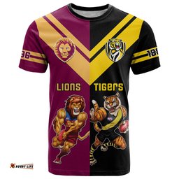 personalised richmond and brisbane lions football t shirt sporty version