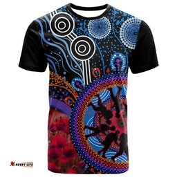 custom personalised australia anzac day t shirt aboriginal military and poppy flowers style