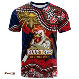 roosters rugby t shirt custom anzac day sydney roosters aboriginal culture t shirt