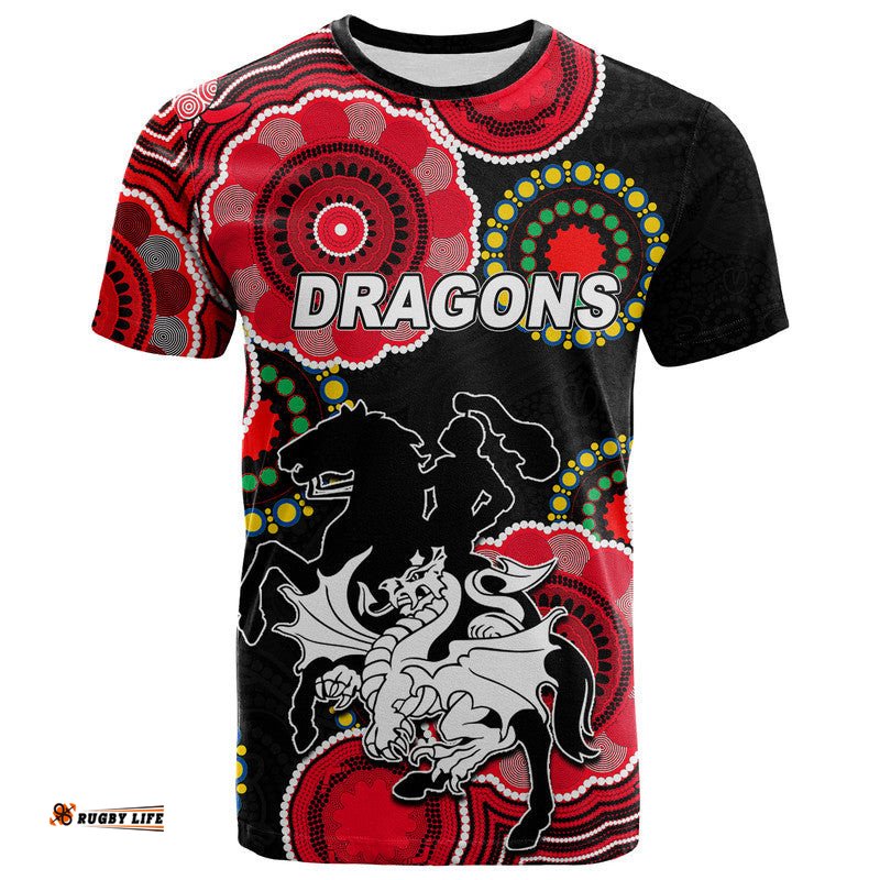 custom personalised dragons rugby aboriginal vibe t shirt black