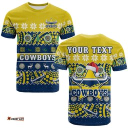 custom personalised cowboys christmas t shirt aboriginal art merry xmas