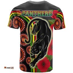 panthers rugby t shirt aboriginal panthers anzac day panther with poppy flower t shirt 0