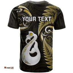 personalised new zealand t shirt aotearoa silver fern with manaia maori unique gold