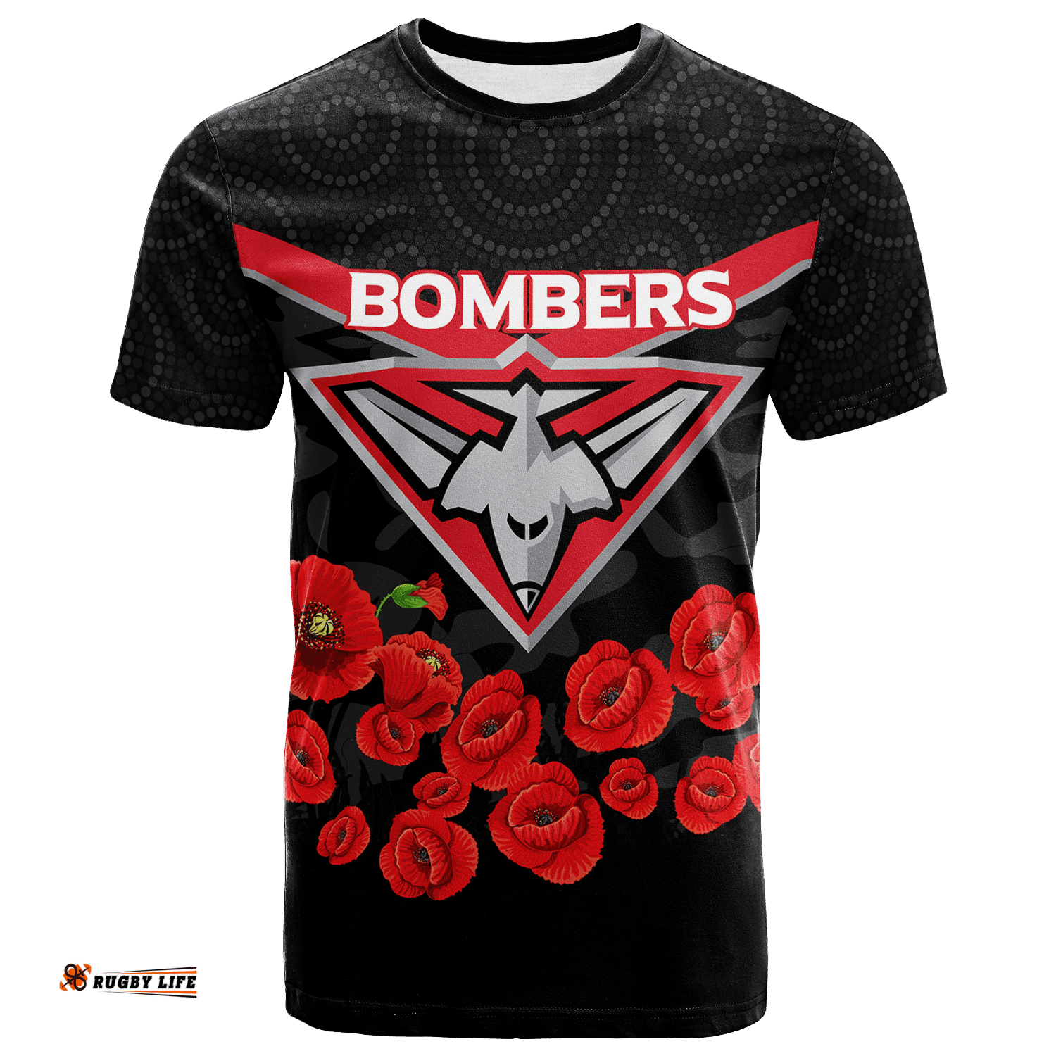 essendon bombers anzac day t shirt indigenous art