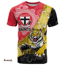 personalised richmond and st kilda football t shirt tigers saints together aboriginal art