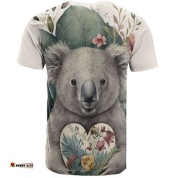 Amazing Aussie Australia Koala T-shirt -  Koala Holding A Heart Adorned With Flowers T-shirt