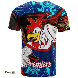 roosters rugby t shirt custom roosters mascot with rugby aboriginal dot painting player and number t shirt