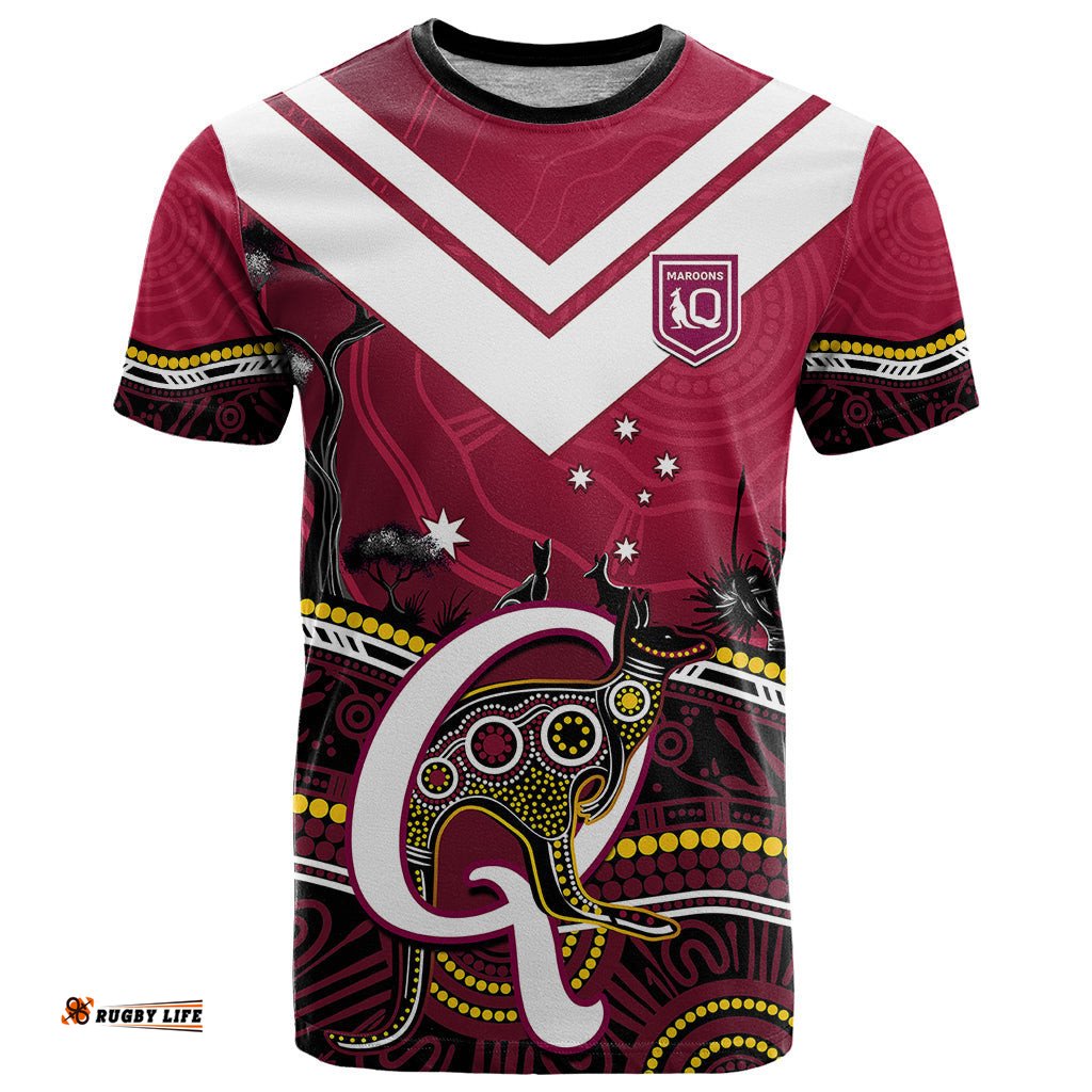 personalised qld maroons rugby t shirt go queensland kangaroo indigenous