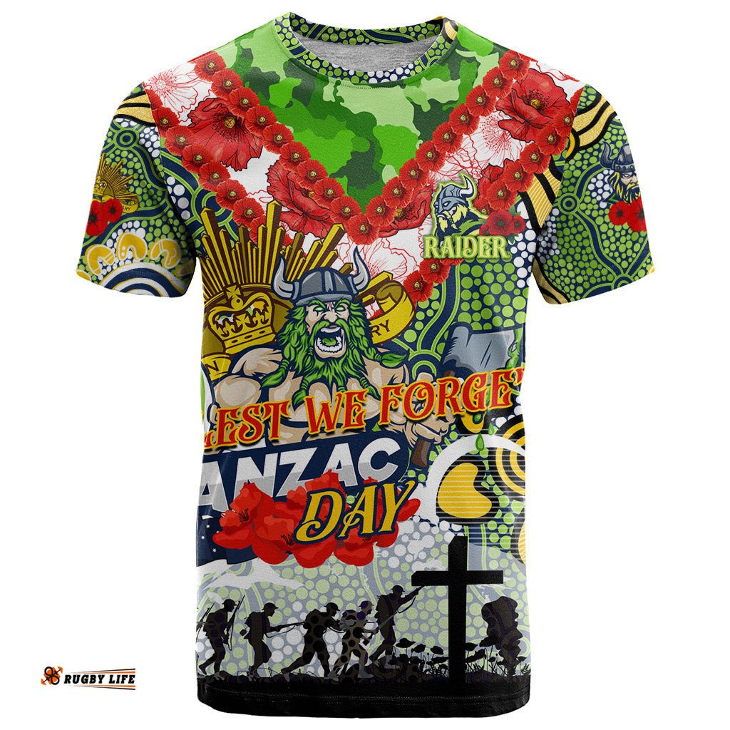personalised raiders anzac day t shirt aboriginal rising sun dt02