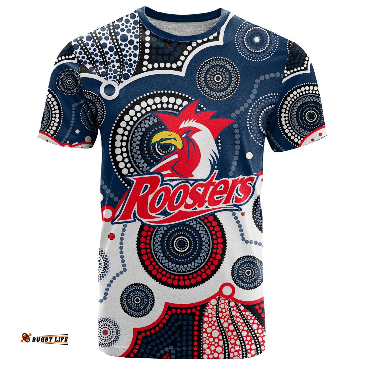 custom personalised and number roosters nrl t shirt aboriginal patterns