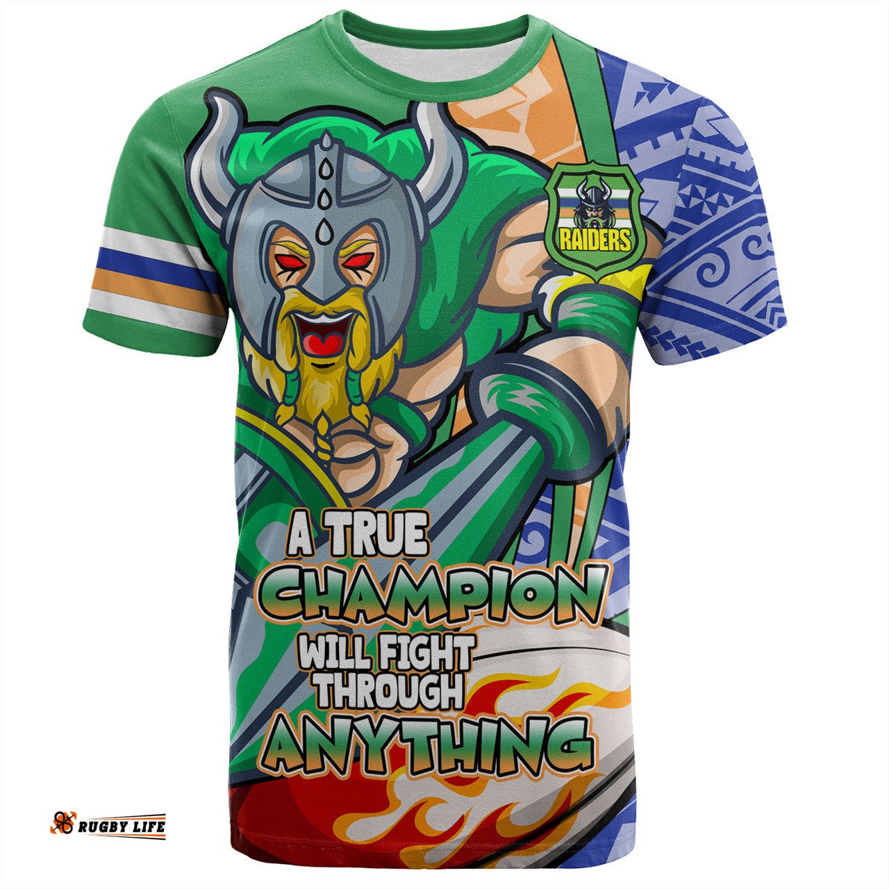 Amazing Aussie Canberra Raiders Grand Final T-Shirt - A True Champion Will Fight Through Anything With Polynesian Patterns