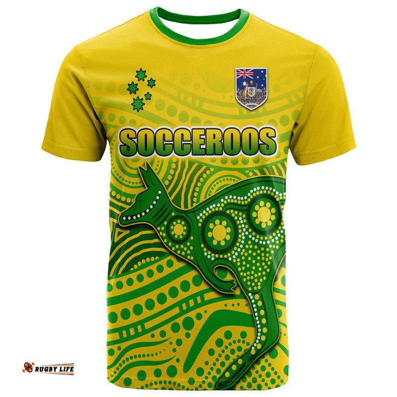 custom personalised australia aboriginal soccer t shirt kangaroo socceroos art style