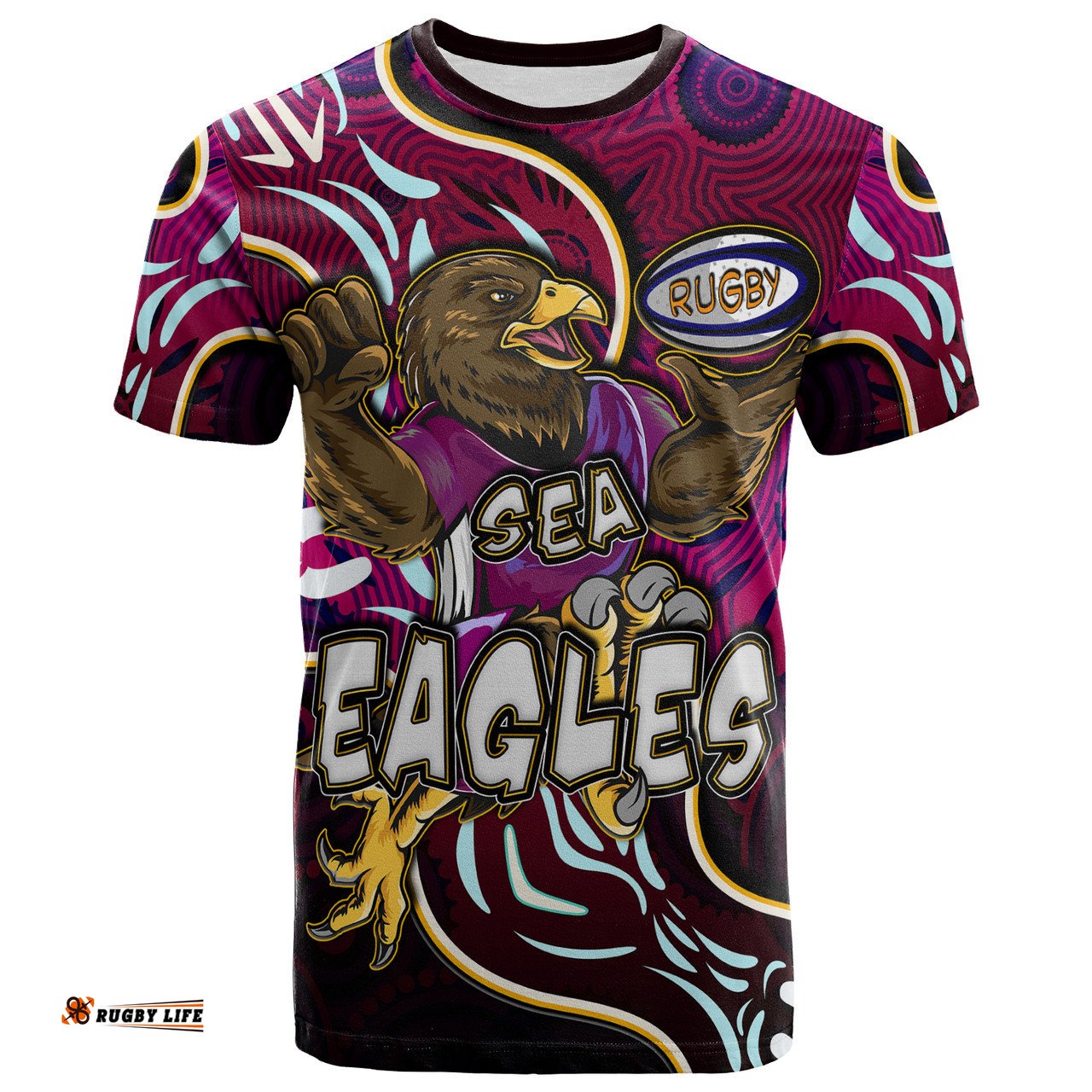 Amazing Aussie Australia Sea Eagles T-Shirt - Custom Eagles With Aboriginal Inspired Patterns Personalised Player And Number T-Shirt