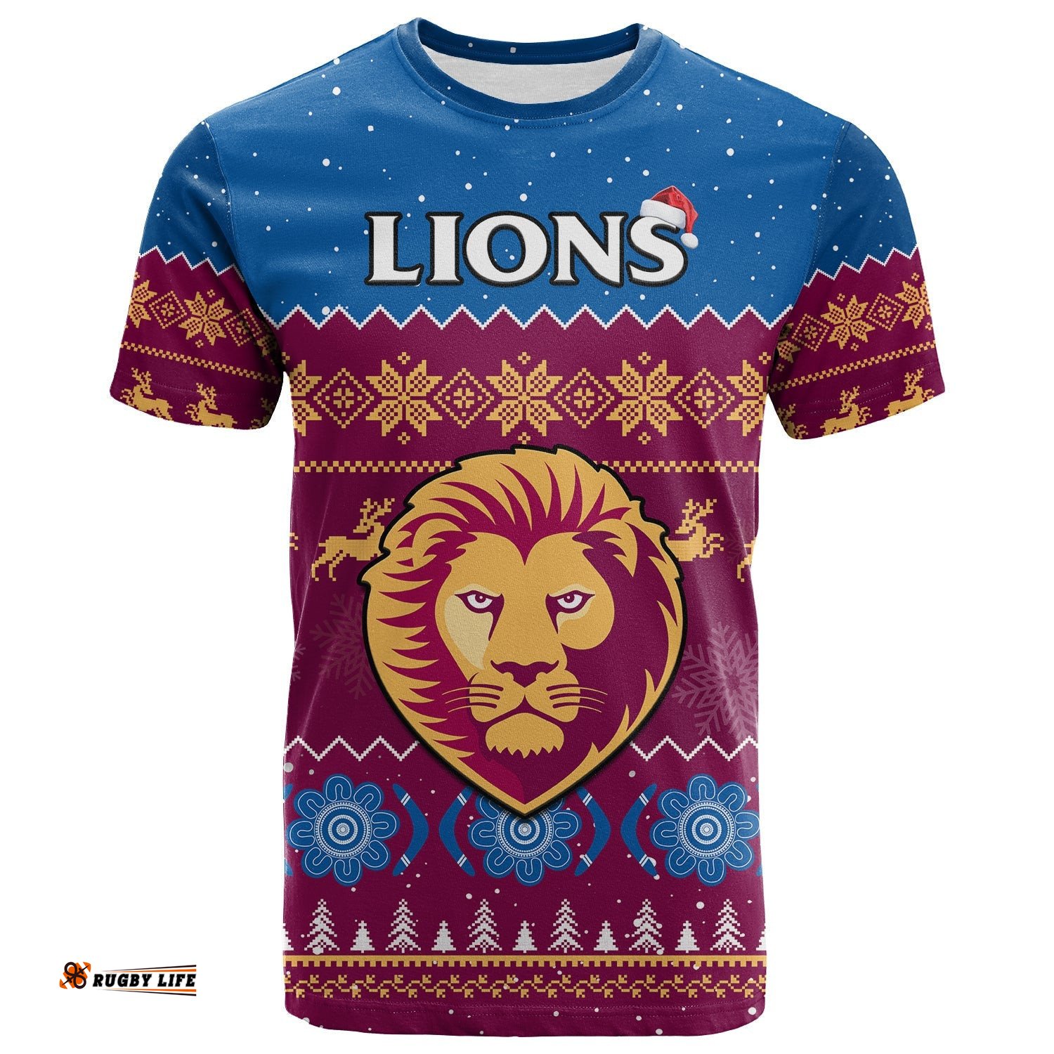 custom personalised brisbane football t shirt lions indigenous merry christmas