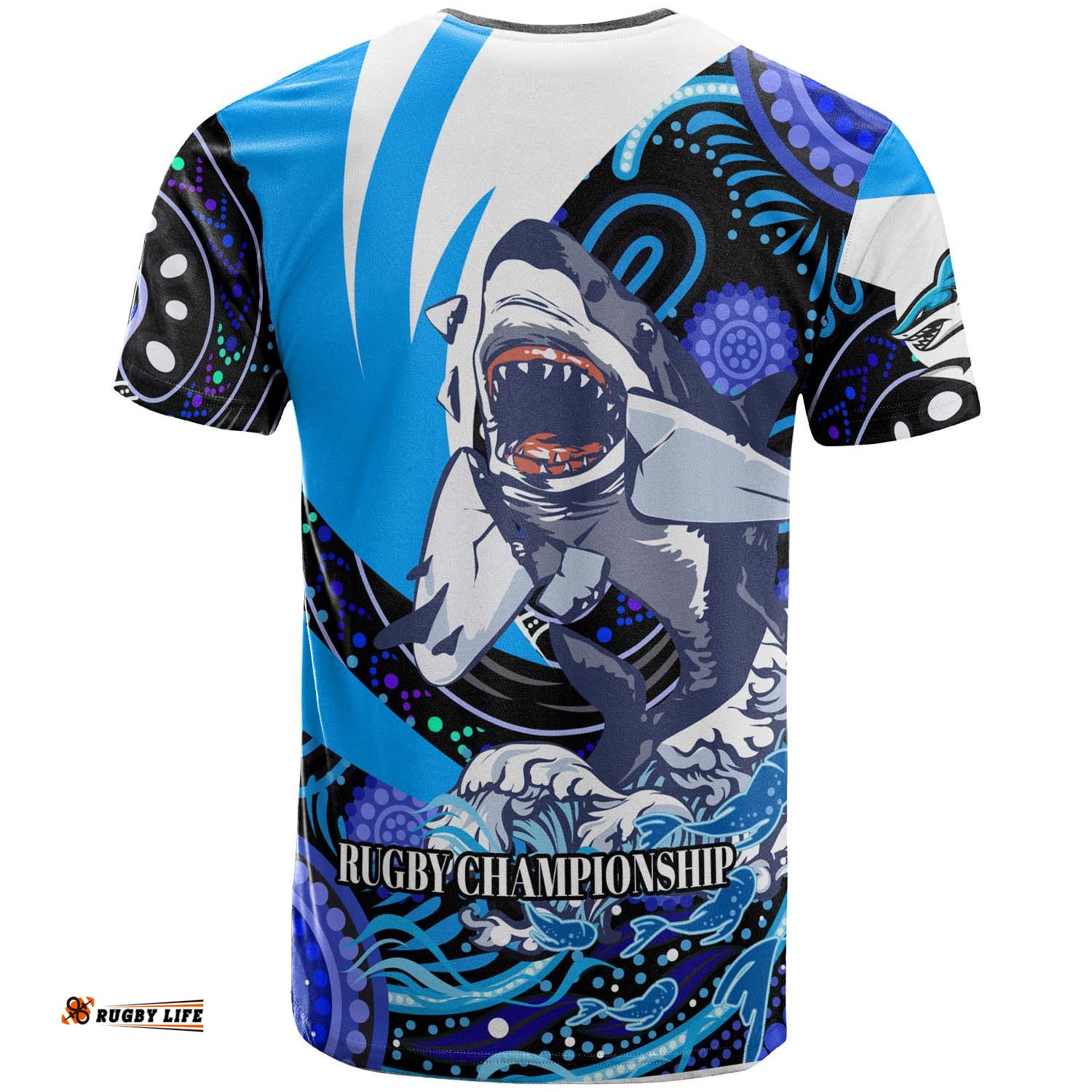 sharks rugby t shirt custom angry sharks rugby team with aboriginal dot painting player and number t shirt