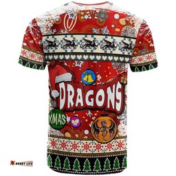 Amazing Aussie St. George Illawarra Dragons Christmas T-Shirt - Custom Xmas Dragon Christmas Balls, Snowflake With Aboriginal Inspired Patterns T-Shirt