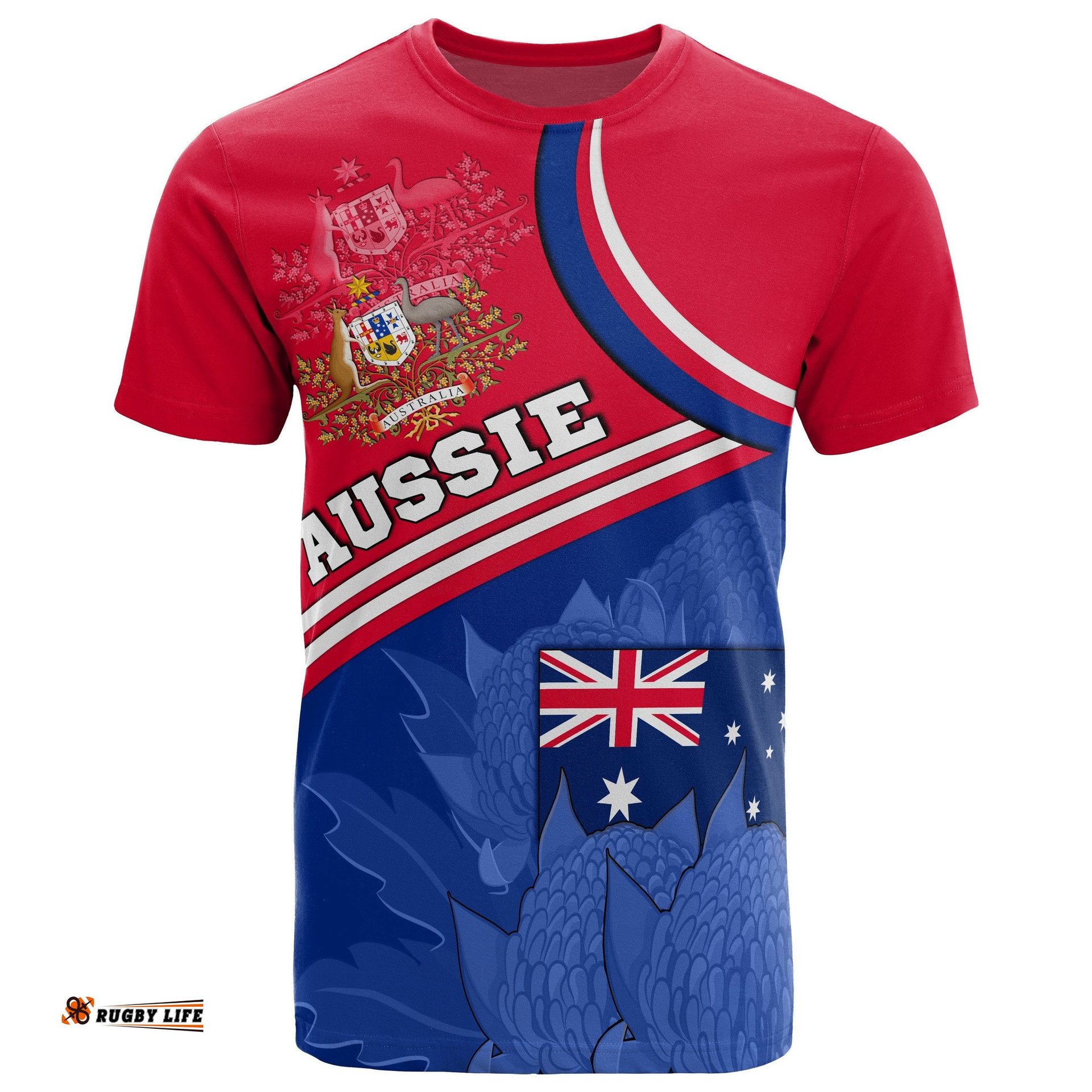 t shirt aus flag and coat of arms shirt waratah flowers