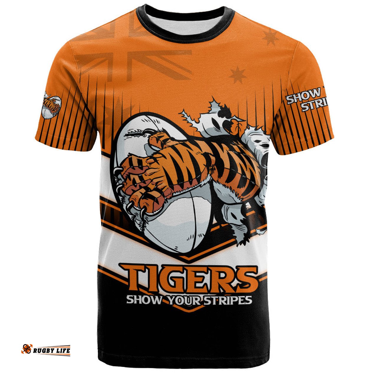 Amazing Aussie Wests Tigers T-Shirt - Wests Tigers Mascot With Australia Flag