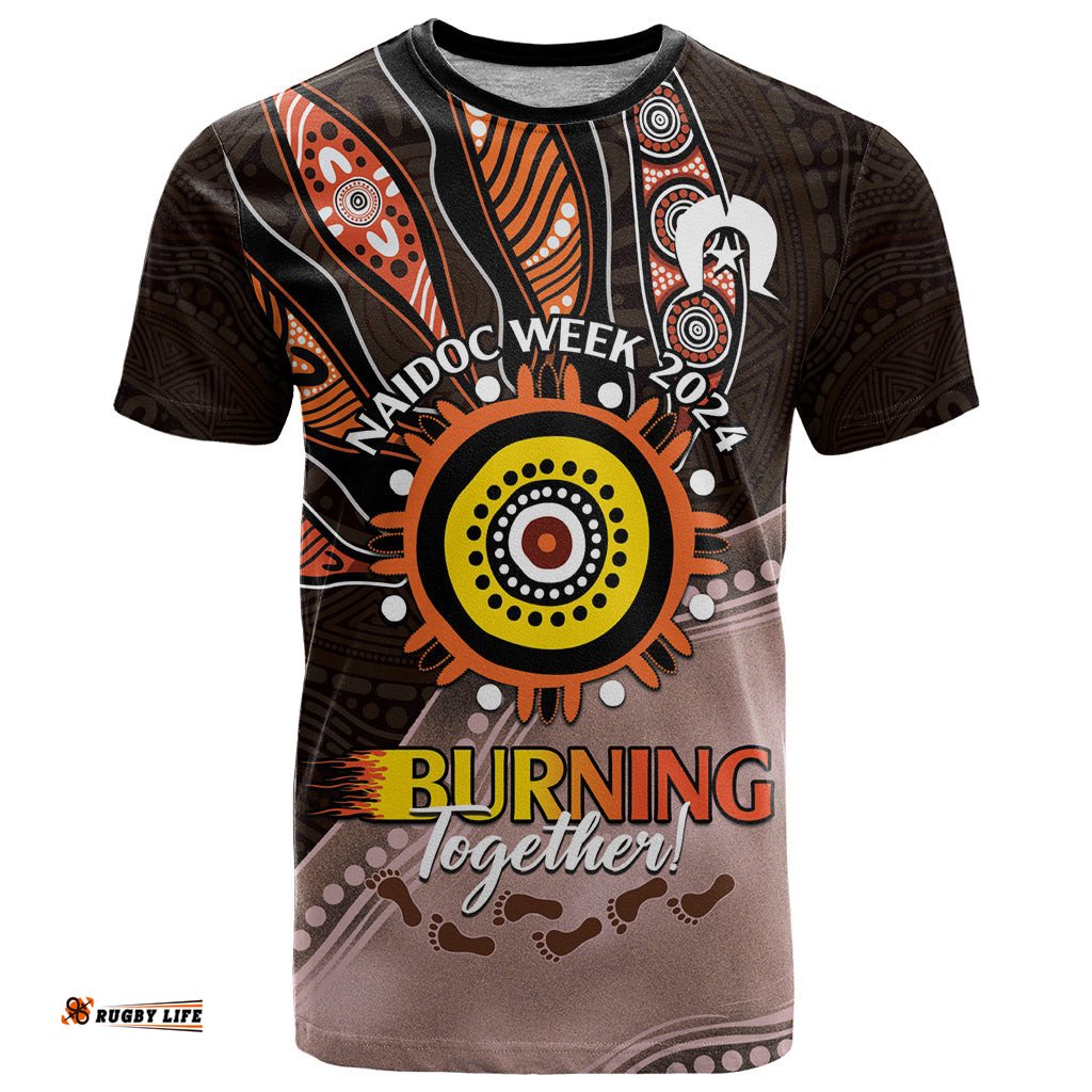 fire burning together naidoc 2024 t shirt indigenous art