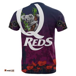 queensland reds t shirt koala anzac day