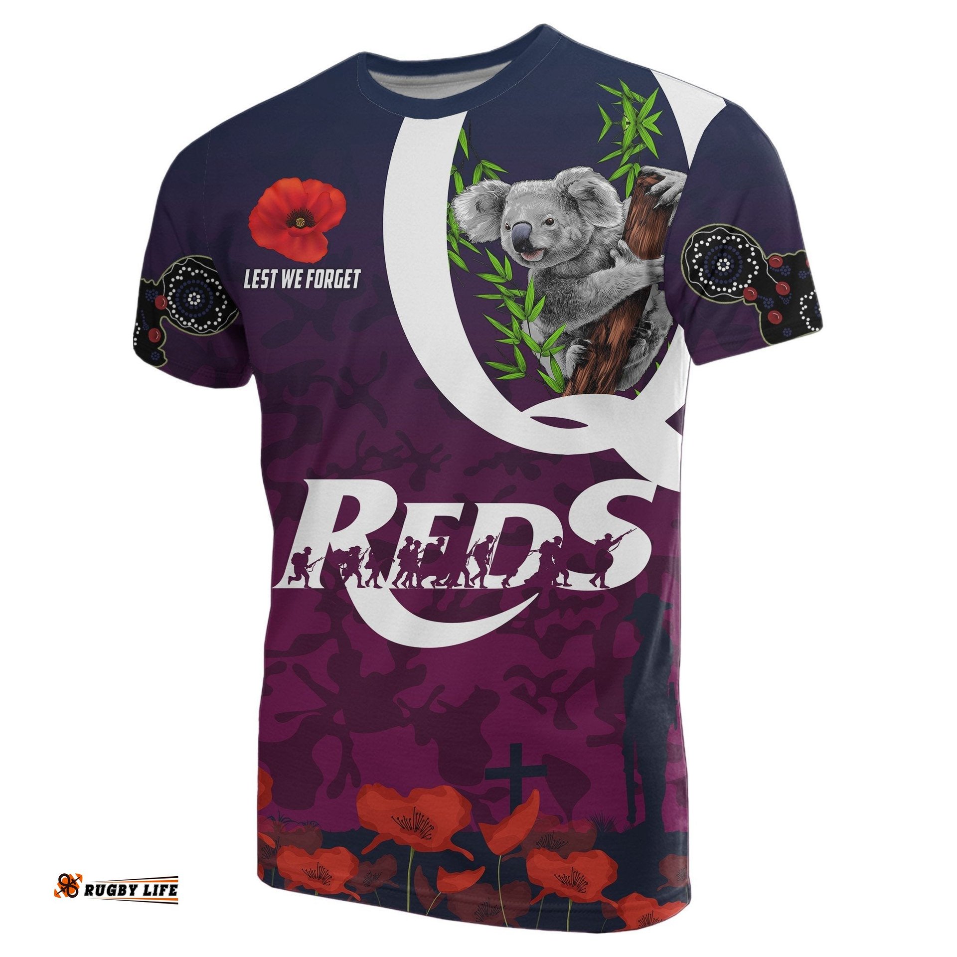 queensland reds t shirt koala anzac day