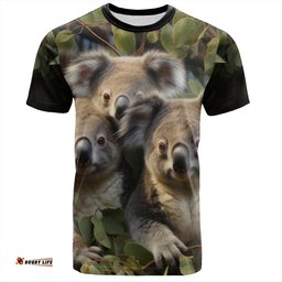 Amazing Aussie Australia Koala T-shirt - Three Koalas with Gum Trees Ver1 T-shirt