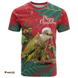 personalised new zealand kakapo christmas t shirt meri kirihimete silver fern mix pohutukawa