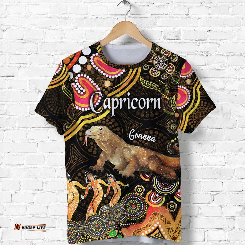 custom personalised australian astrology t shirt capricorn goanna zodiac aboriginal vibes gold