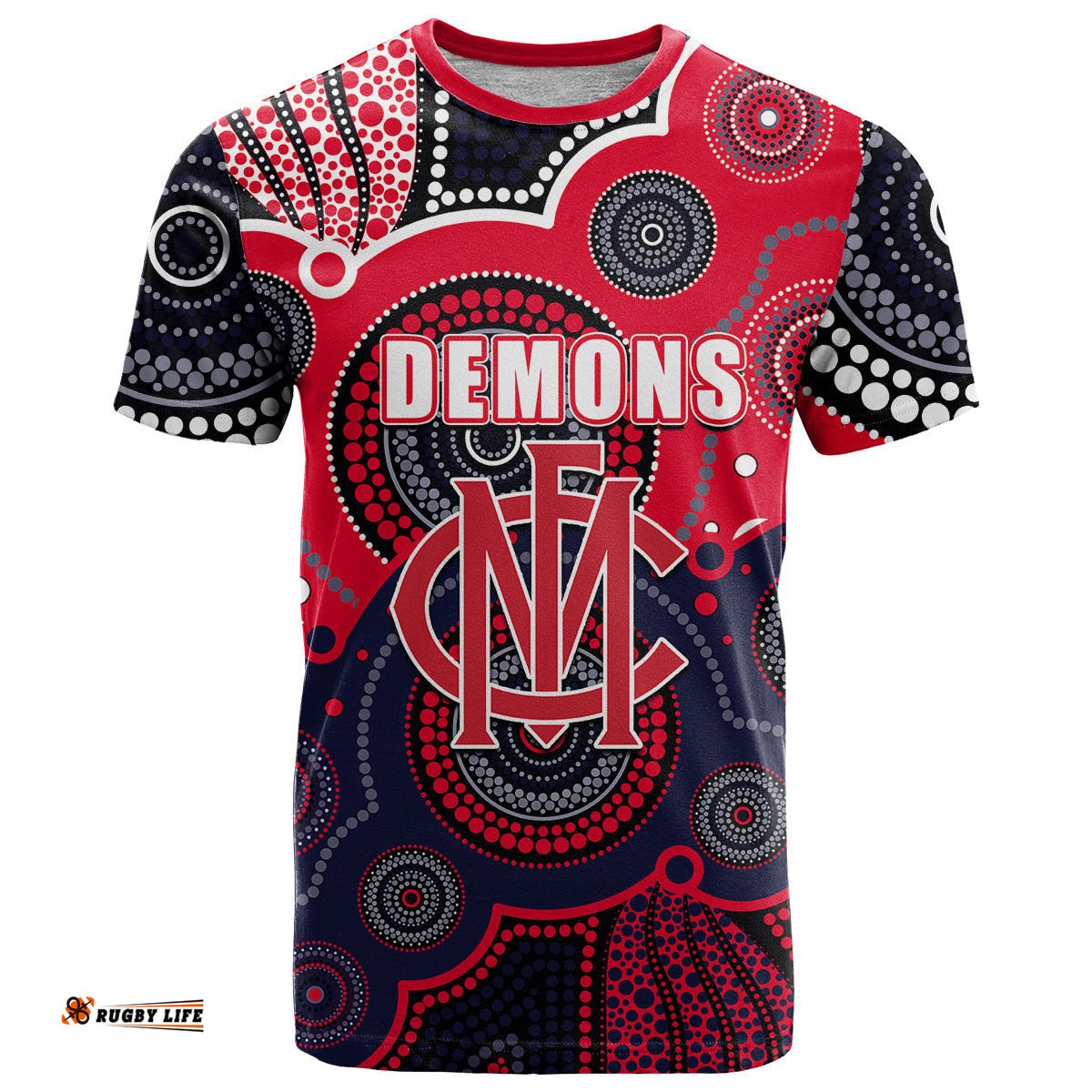 custom personalised and number demons afl t shirt aboriginal patterns