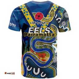 eels rugby anzac 2023 t shirt aboriginal mix poppy lest we forget