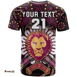 custom personalised brisbane lions football t shirt boomerang indigenous dots