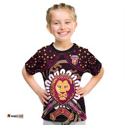custom personalised brisbane lions football t shirt boomerang indigenous dots