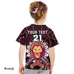 custom personalised brisbane lions football t shirt boomerang indigenous dots