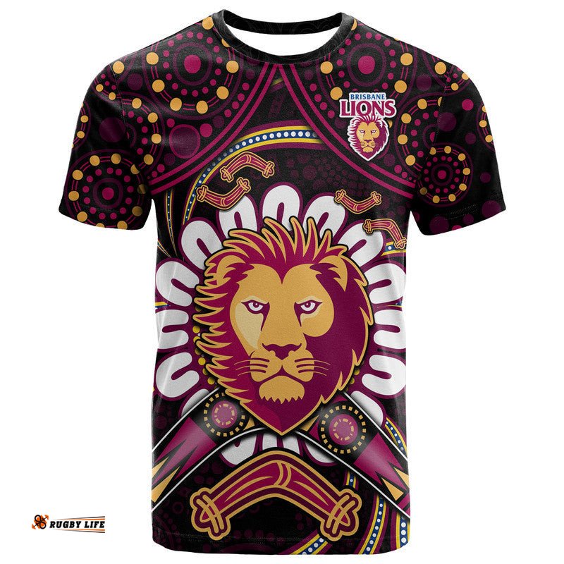 custom personalised brisbane lions football t shirt boomerang indigenous dots