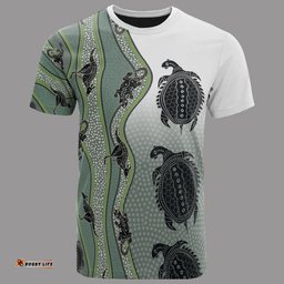 t shirt aboriginal with kangaroo lizard turtle and dotted crooked stripes pattern