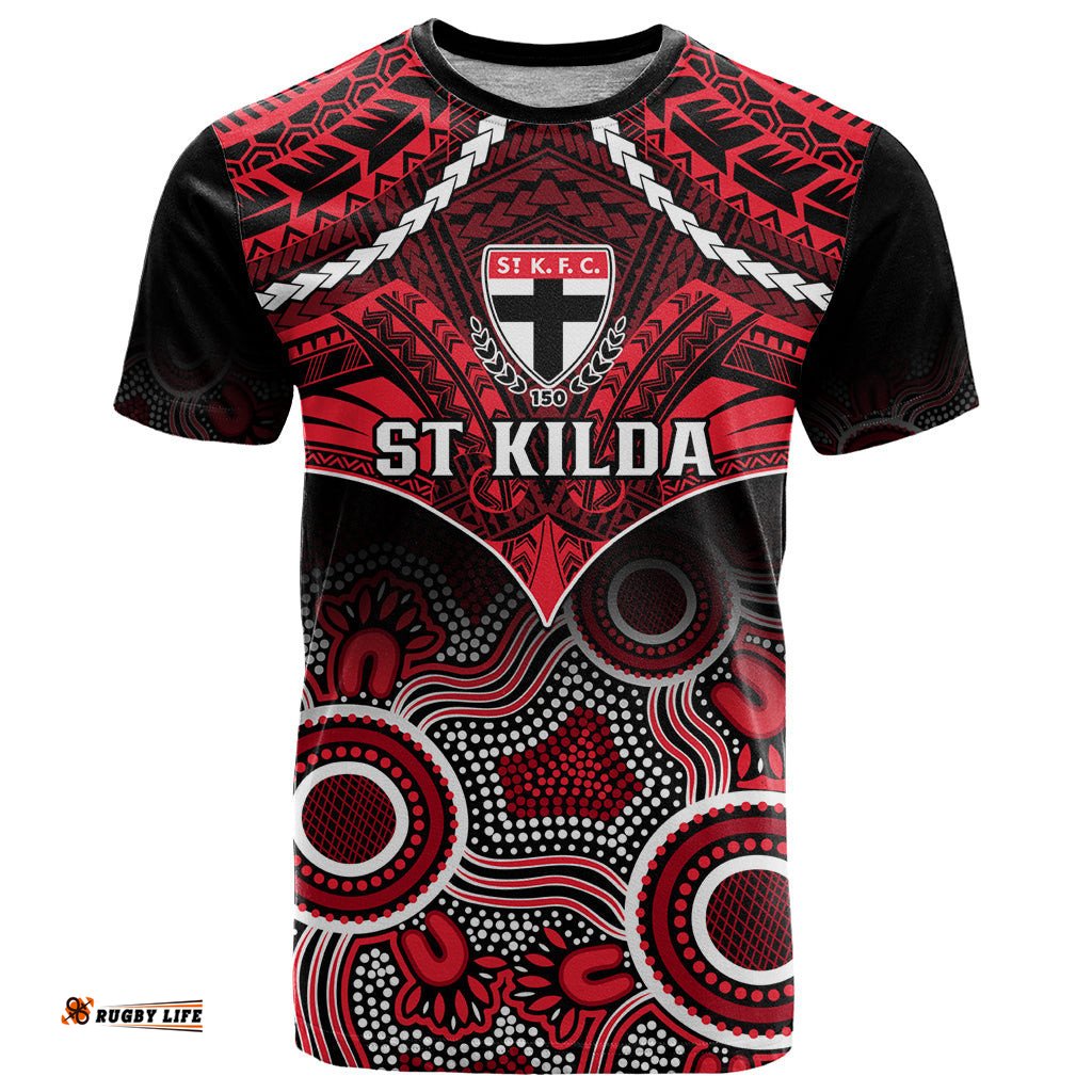 personalised st kilda football t shirt saints aboriginal mix polynesian pattern