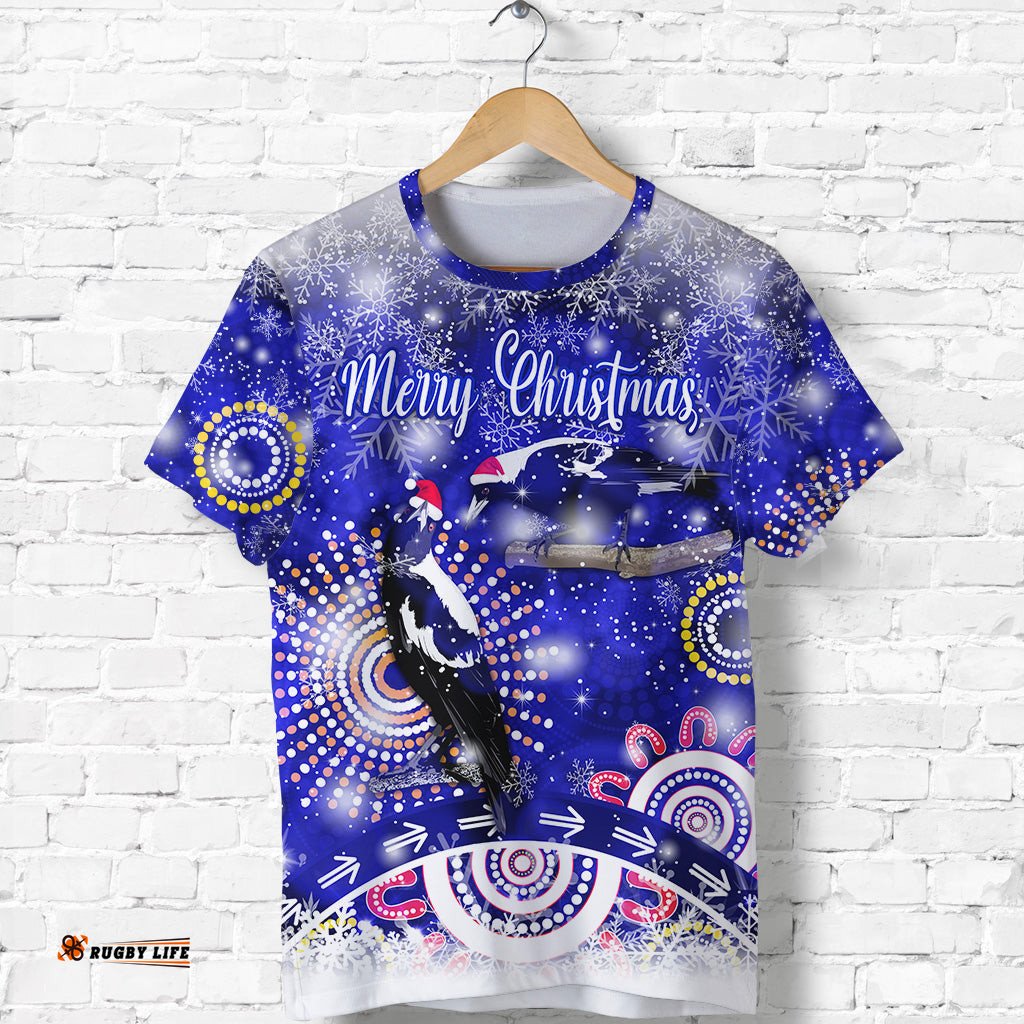 custom personalised australian magpies christmas t shirt original style blue