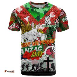 personalised rabbitohs anzac day t shirt aboriginal rising sun dt02