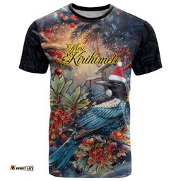 personalised new zealand tui in pohutukawa t shirt christmas in july